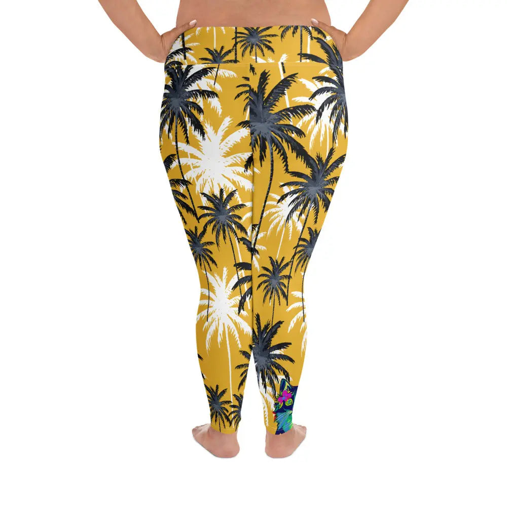"Cat Lovers" Collection - Palms and Cat Print Plus Size Leggings ZKoriginal