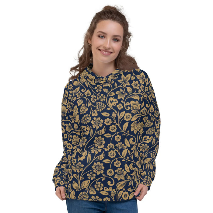 "Floral Lace" Collection - Navy and Golden Print Unisex Hoodie ZKoriginal