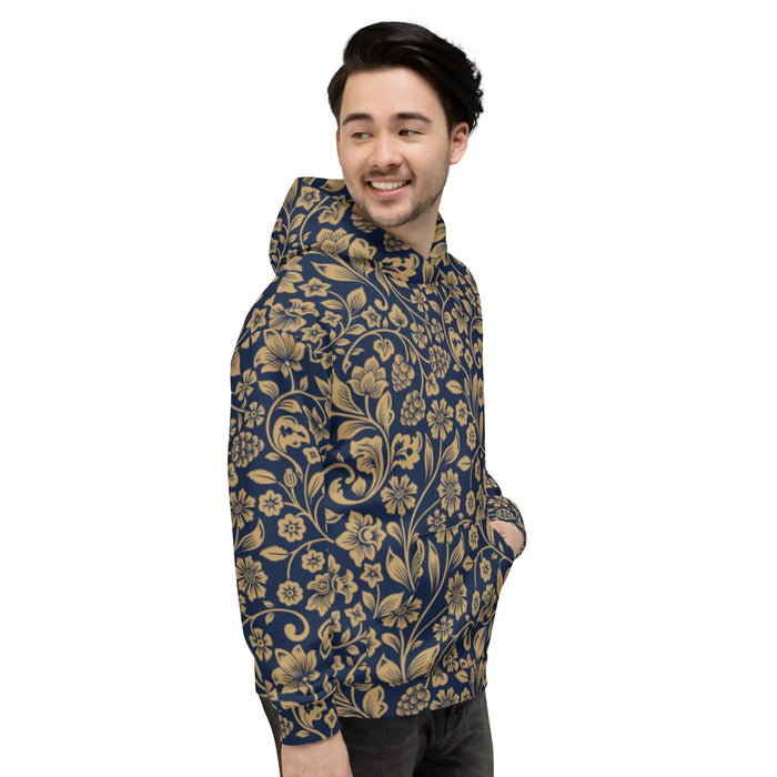 "Floral Lace" Collection - Navy and Golden Print Unisex Hoodie ZKoriginal