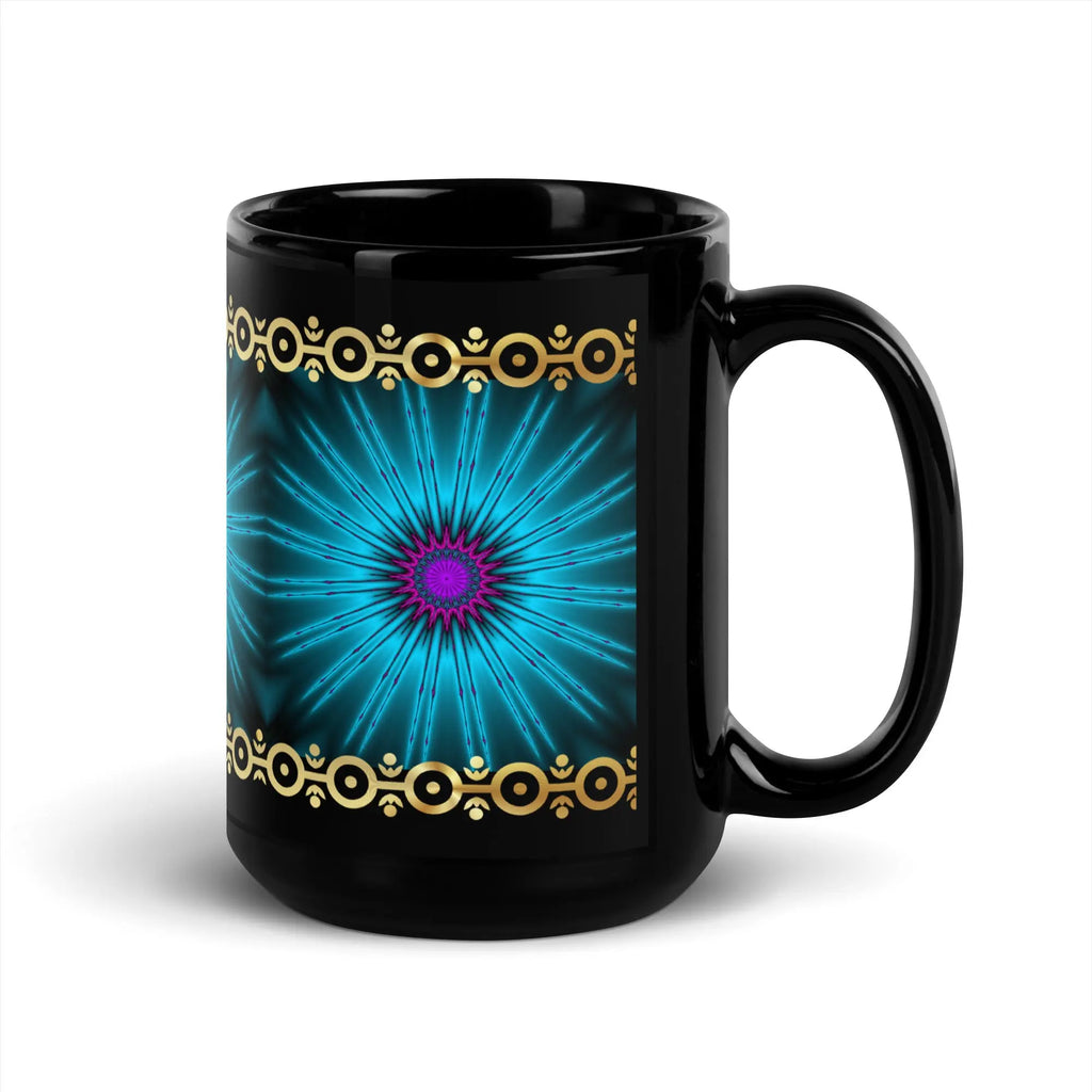 Glowing Fractal with Gold Trim Black Glossy Mug ZKoriginal