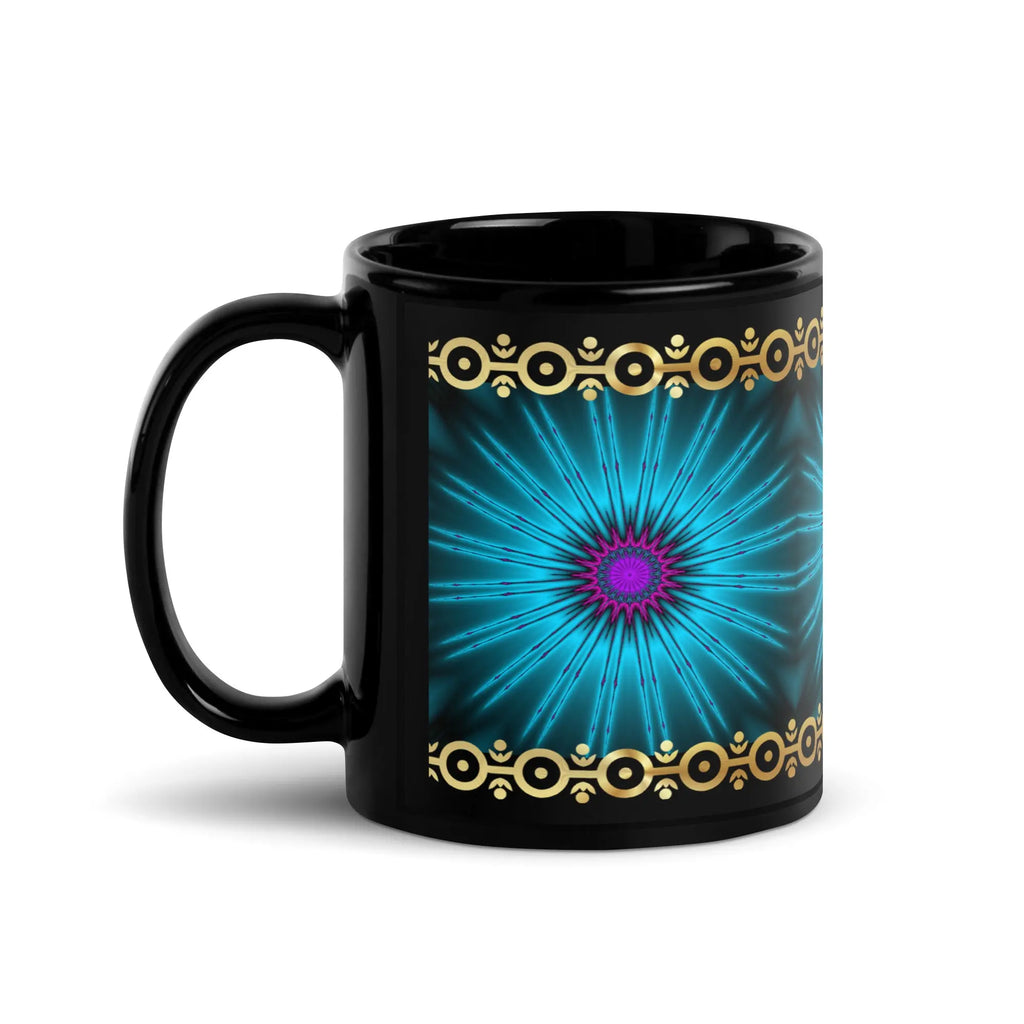 Glowing Fractal with Gold Trim Black Glossy Mug ZKoriginal