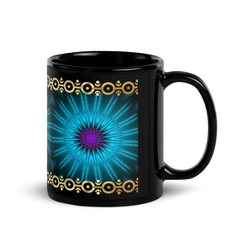 Glowing Fractal with Gold Trim Black Glossy Mug ZKoriginal