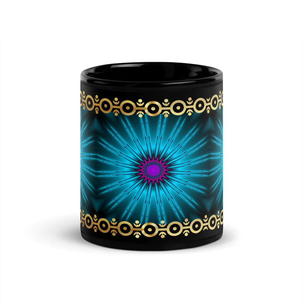 Glowing Fractal with Gold Trim Black Glossy Mug ZKoriginal