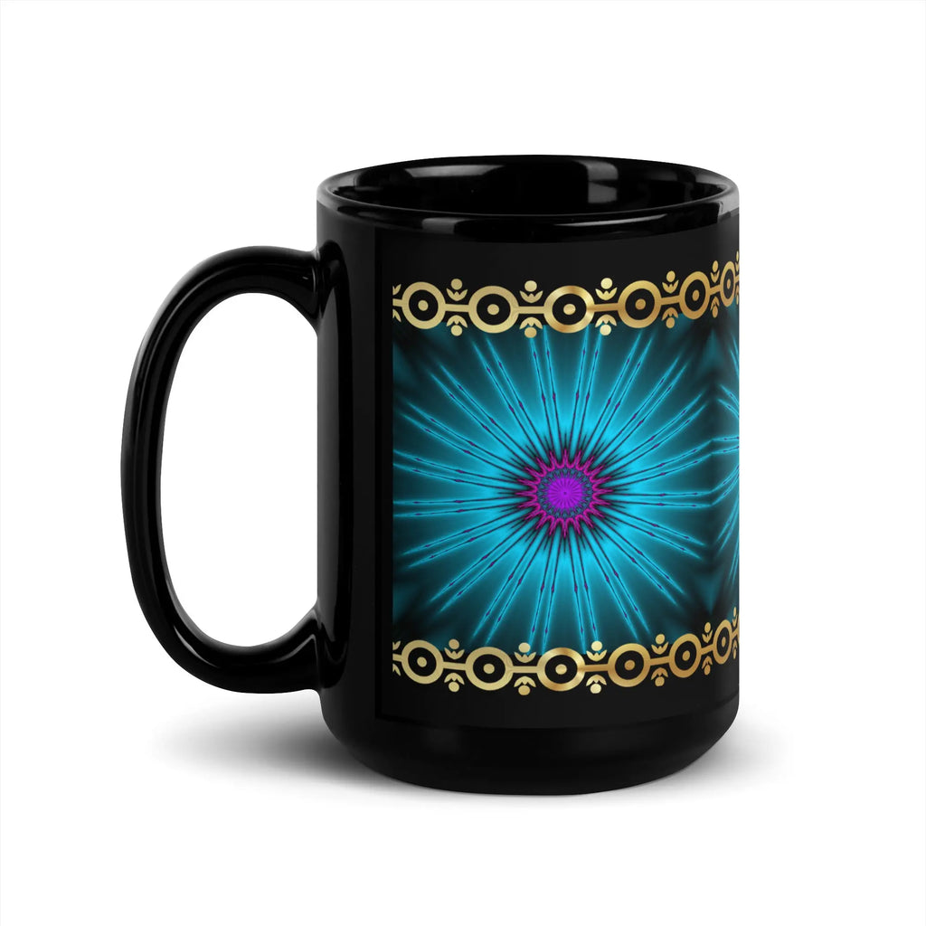 Glowing Fractal with Gold Trim Black Glossy Mug ZKoriginal