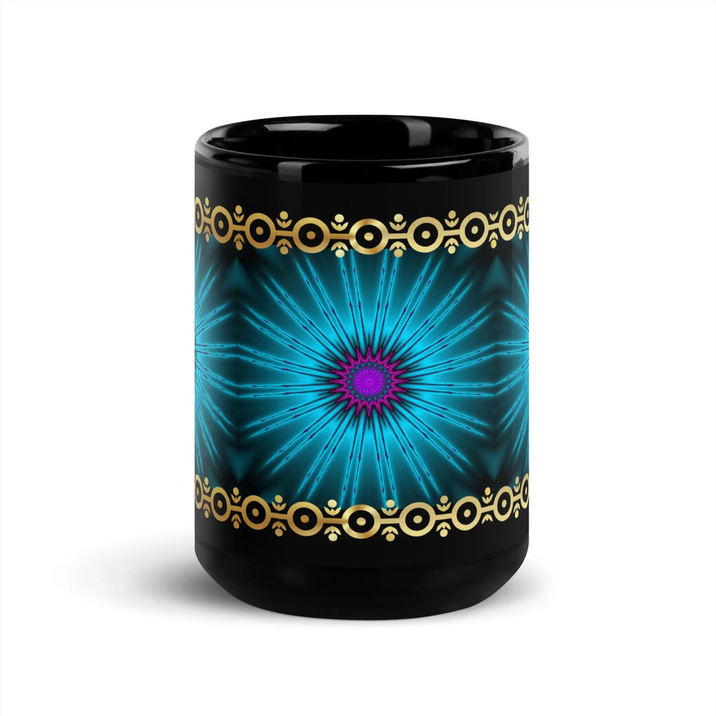 Glowing Fractal with Gold Trim Black Glossy Mug ZKoriginal