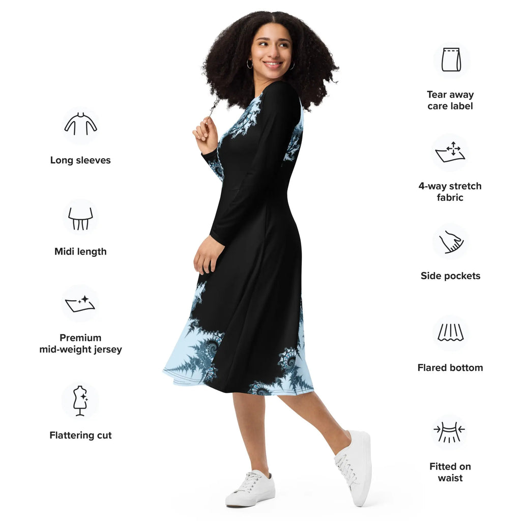 "Ying and Yang Topological Rose" Collection - All Over Print Long Sleeve Midi Dress ZKoriginal