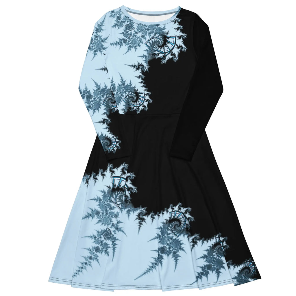 "Ying and Yang Topological Rose" Collection - All Over Print Long Sleeve Midi Dress ZKoriginal