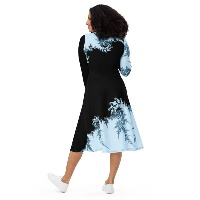 "Ying and Yang Topological Rose" Collection - All Over Print Long Sleeve Midi Dress ZKoriginal
