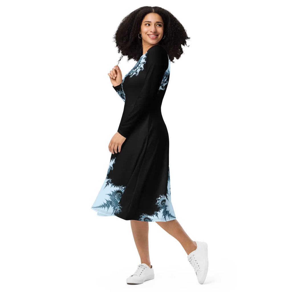 "Ying and Yang Topological Rose" Collection - All Over Print Long Sleeve Midi Dress ZKoriginal